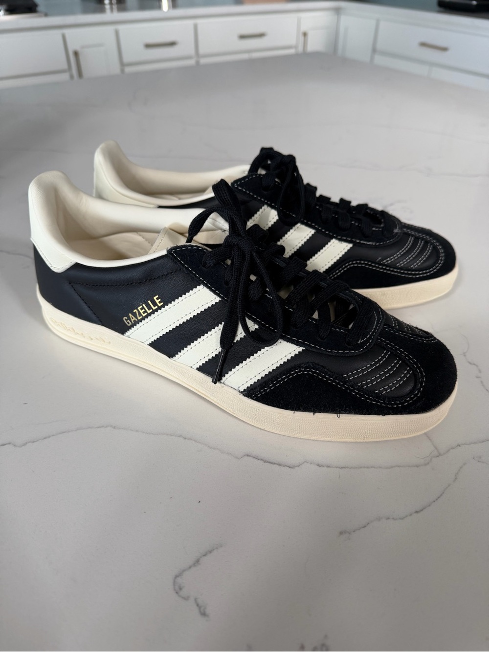 adidas Gazelle Women’s Black with White Leather Stripes Sneakers